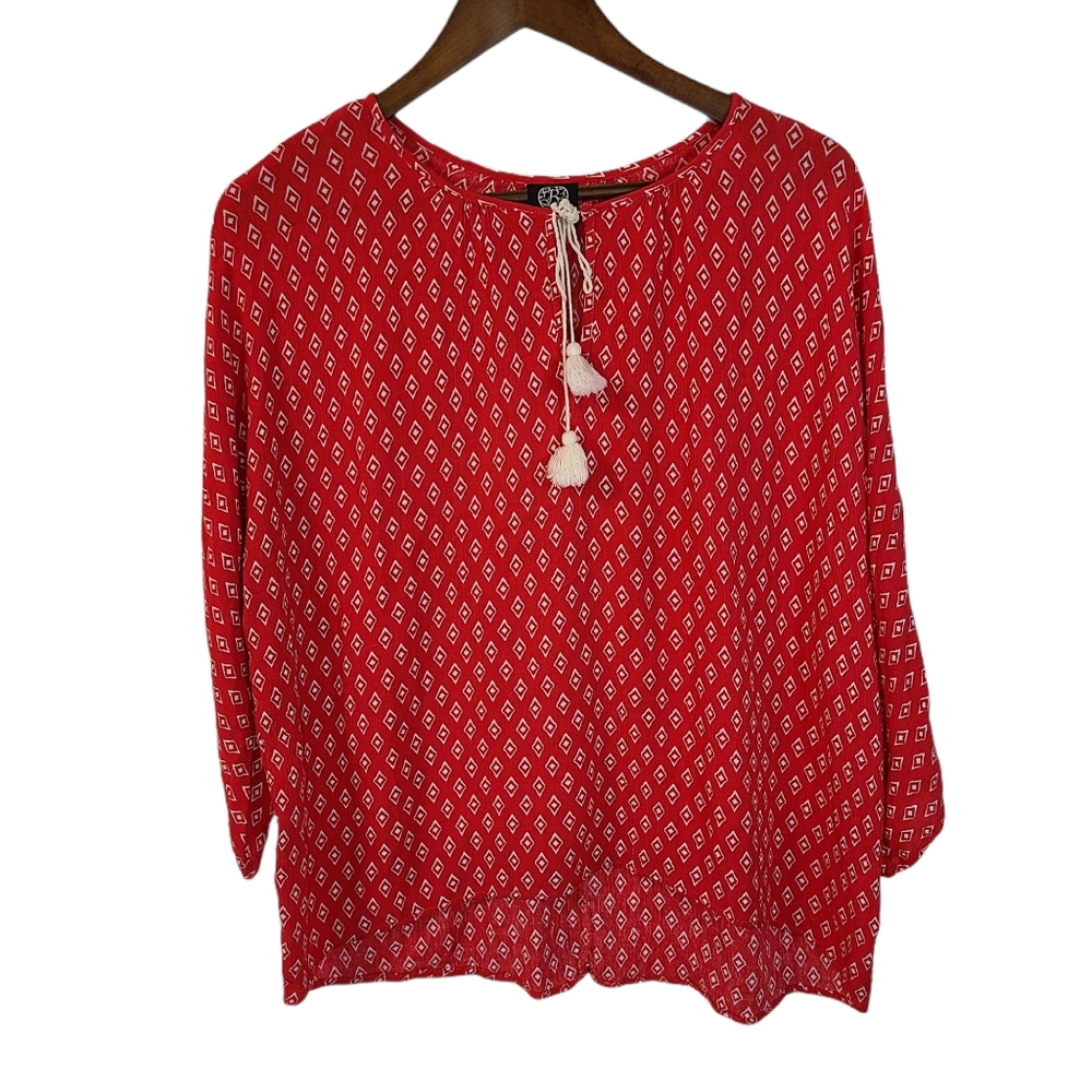 Bobeau Patterned Hi-lo Blouse Red Size Medium